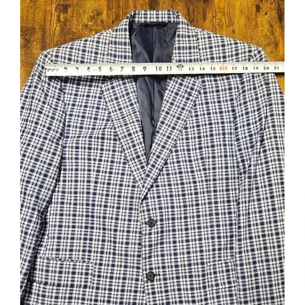 Jos. A. Bank Mens Navy White Plaid Two Button Blazer Sport Coat Jacket